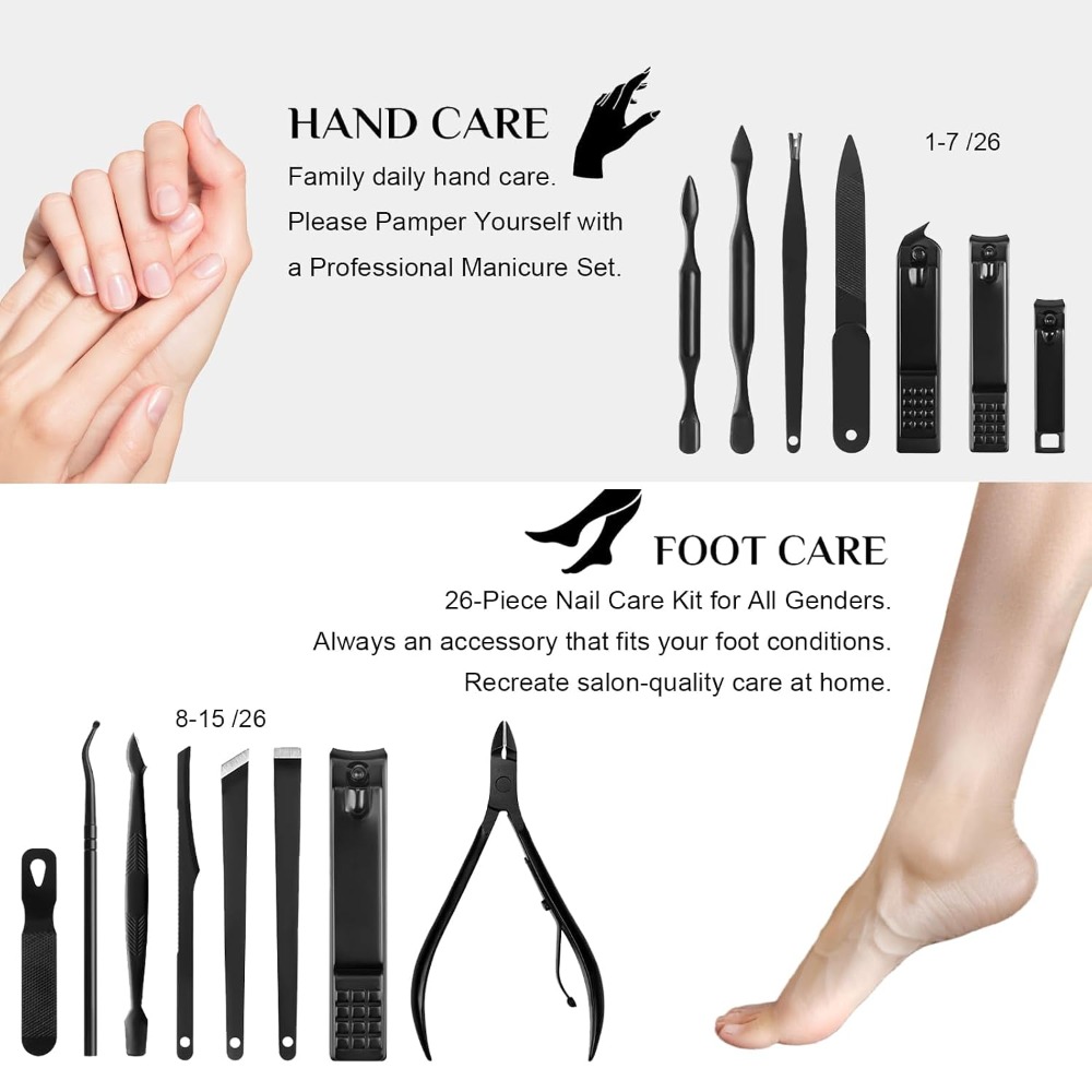 26Pcs Manicure Nail Clipper Se - Mens Grooming Kit Case recension och pris