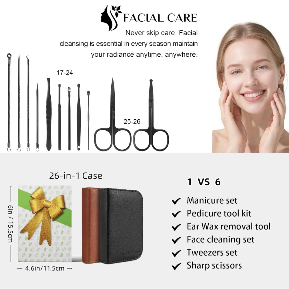 26Pcs Manicure Nail Clipper Se - Mens Grooming Kit Case recension och pris